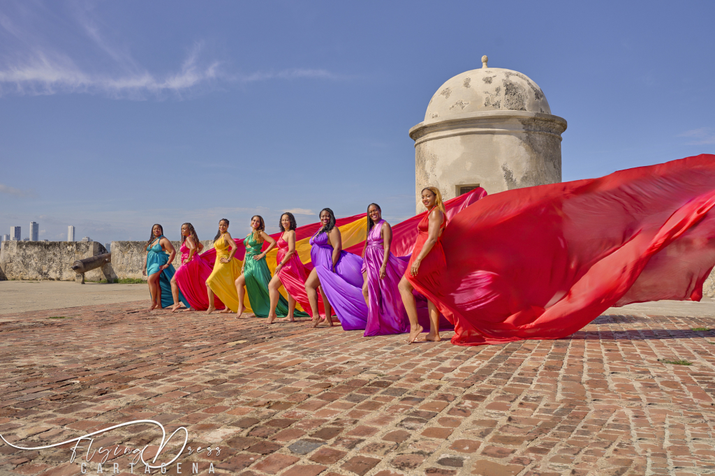 Group Flying Dress Photoshoot in Cartagena’s Old City