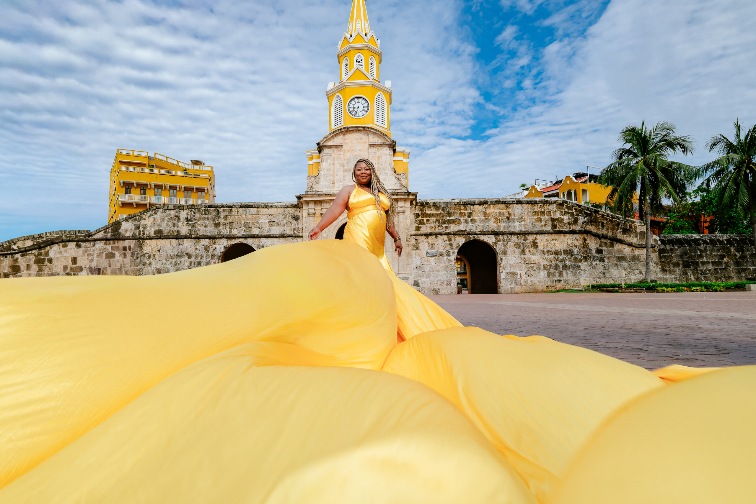Flying dress session in the Walled City, Cartagena