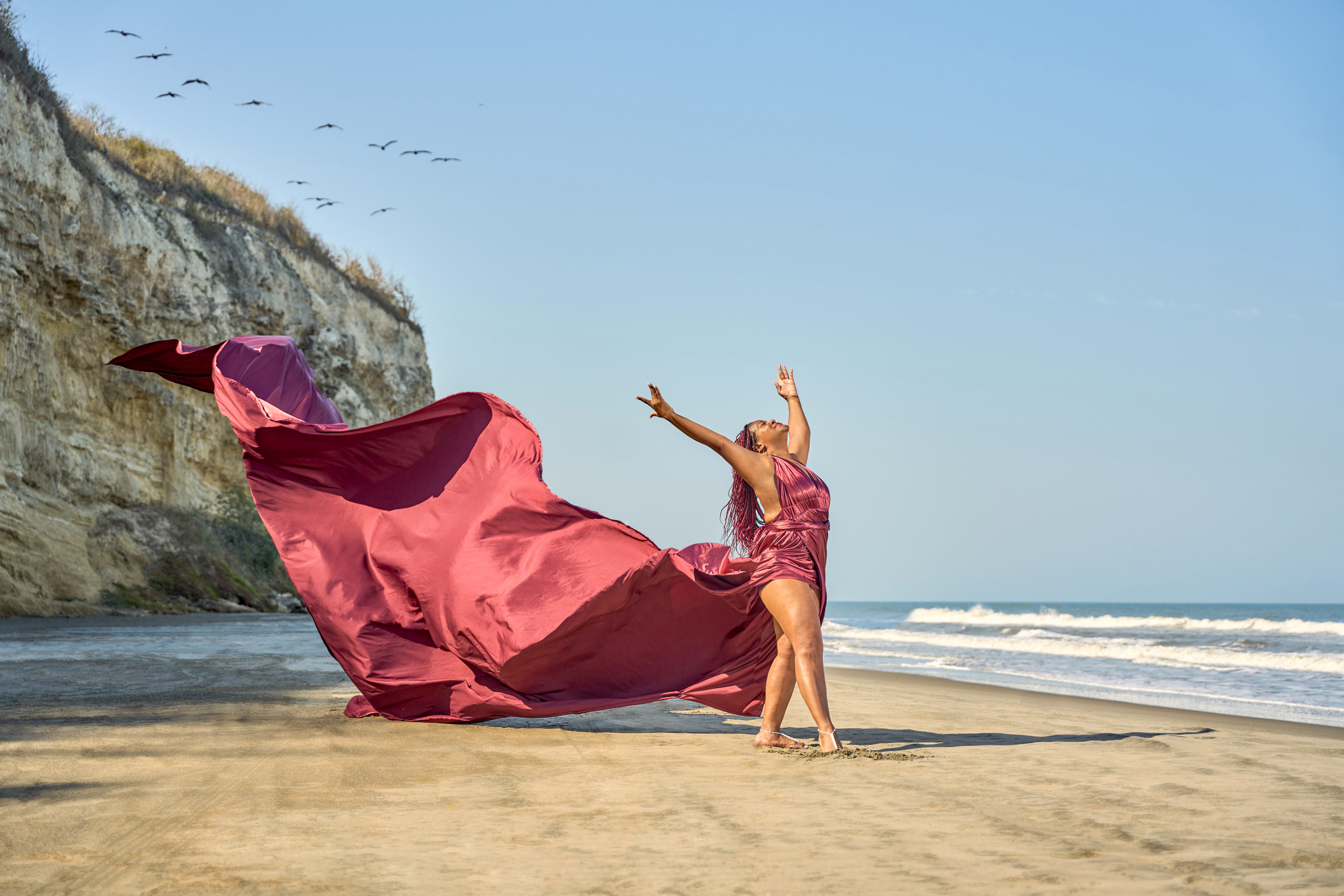 Flying dress session at the beach