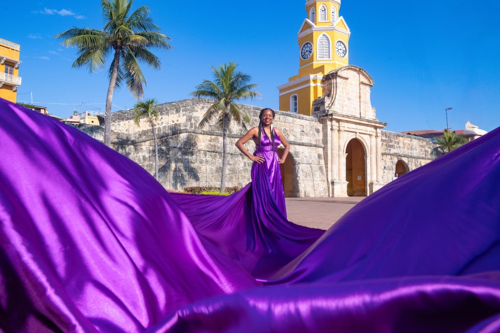Shelby during her Flying Dress Cartagena photoshoot