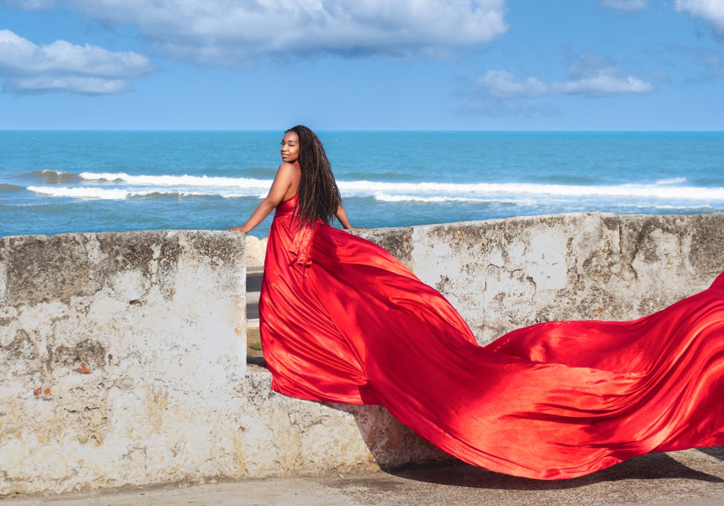 Theresa during her Flying Dress Cartagena photoshoot